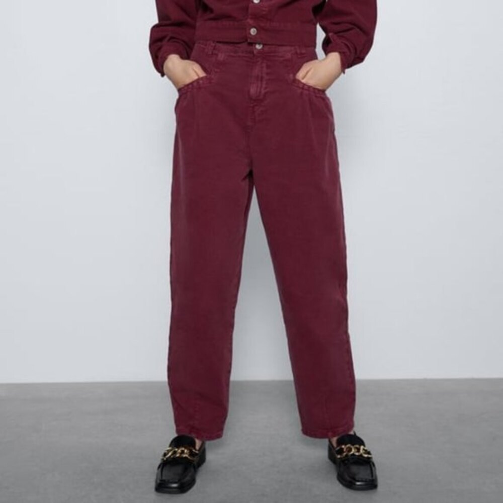 Red Denim Zara High-Waisted Pleated Premium The 80's Tapered Jeans (NWT)